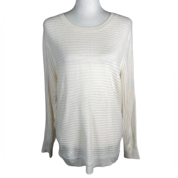 Soho Jeans Cream Ivory Crewneck Ribbed Knit Long Sleeve Pullover Sweater S - Picture 1 of 10